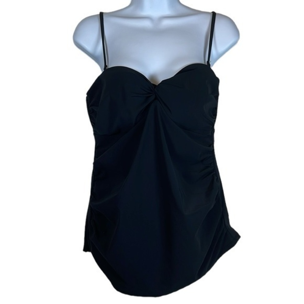 Love Your Assets Spanx Black Front Twist Tankini Top Swimsuit Large EUC #0450-LA
